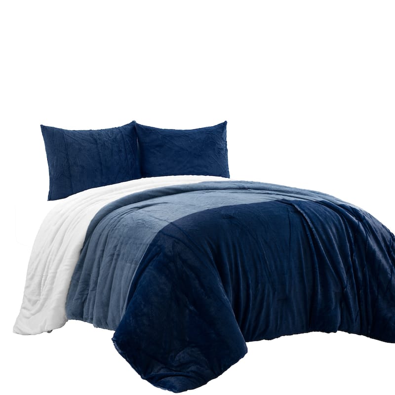 Lush Decor Farmhouse Color Block Ultra Soft Faux Fur All Season Kids Comforter Set