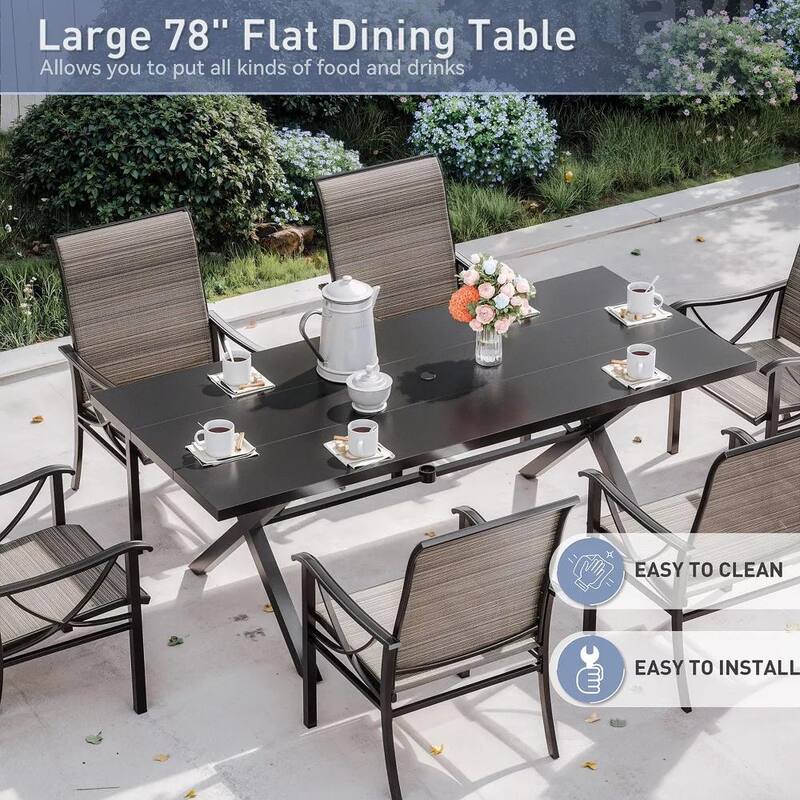 Kullavik Textilene Outdoor Dining Set, Patio Dining Set with Single Chairs, Swivel Chairs and Large Table