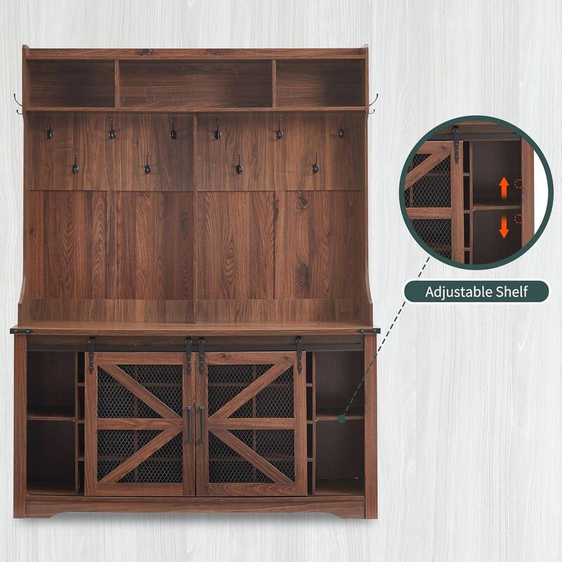 Farmhouse Entryway Bench with Coat Rack, with Shoe Storage Bench