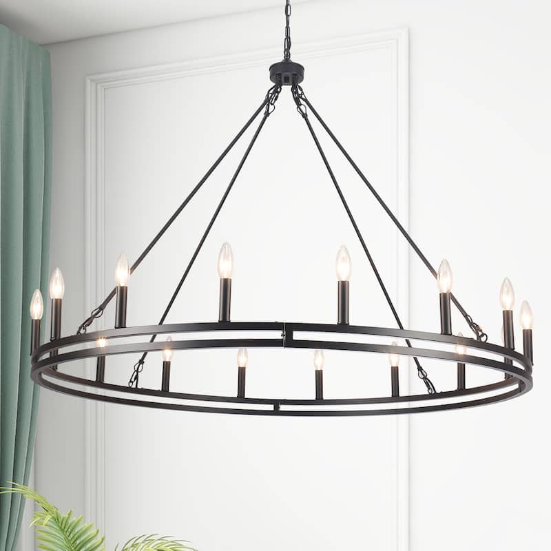 16-Light Candlestick Circle Wagon Wheel Chandelier Linear Island Chandelier Lighting for Kitchen Island