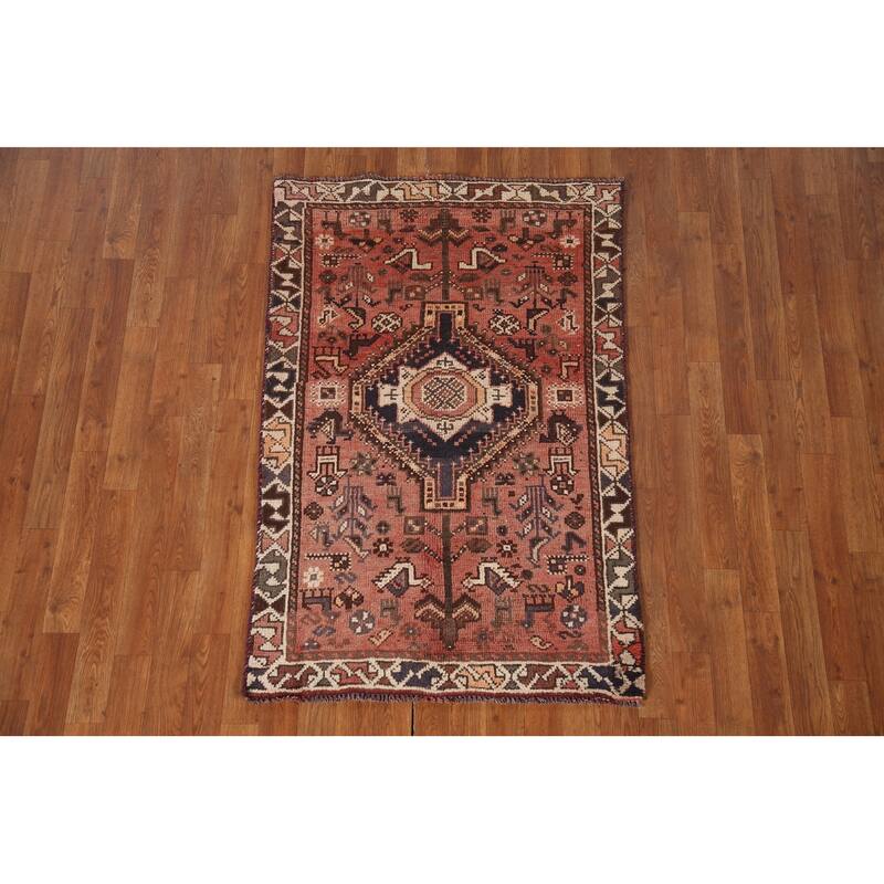 Tribal Qashqai Persian Vintage Rug Hand-knotted Wool Carpet - 2'11"x 4'7"