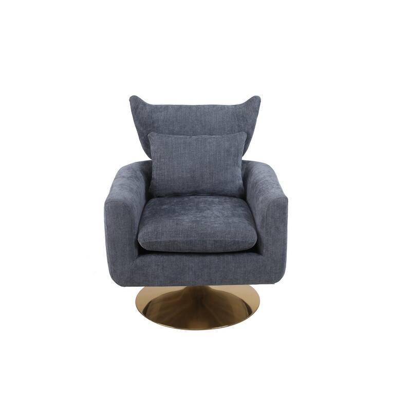 Swivel Accent Chair with Pillow, Wingback Armchair Round Barrel Sofa Chair,Grey