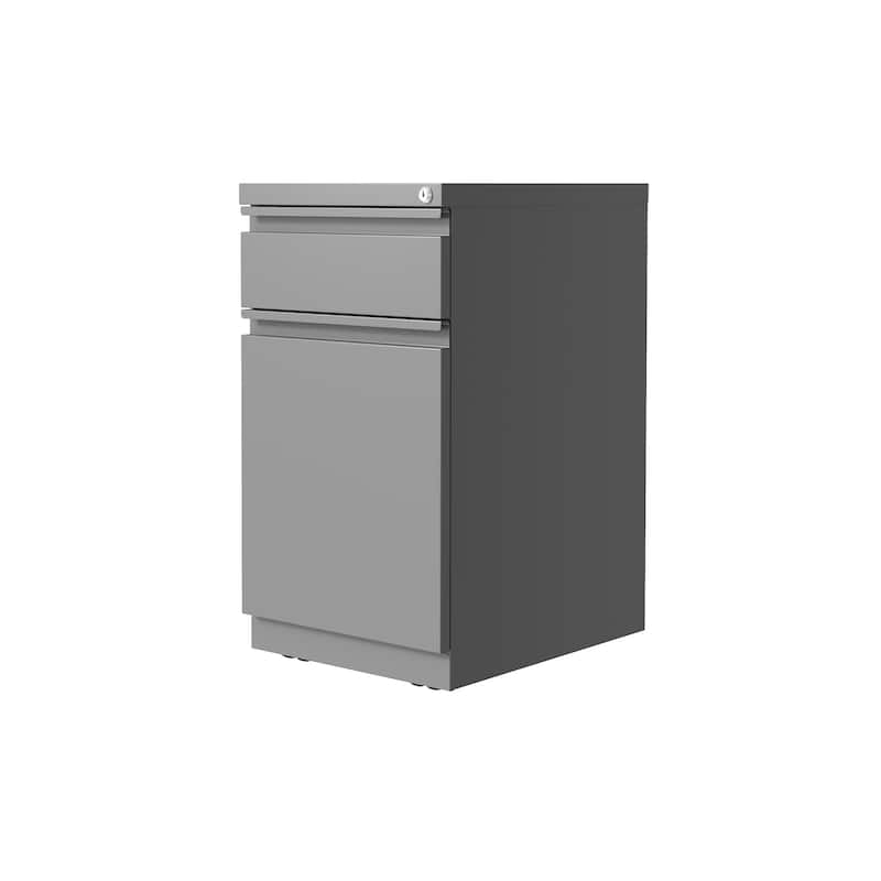 Hirsh 20-inch Deep Mobile Pedestal File 2-Drawer Box-Backpack with Full Width Pull, White - Silver - Letter