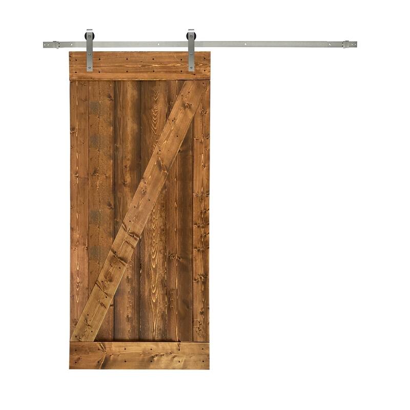 CALHOME Z Bar Series Solid Pine Wood Sliding Barn Door w/ Hardware Kit