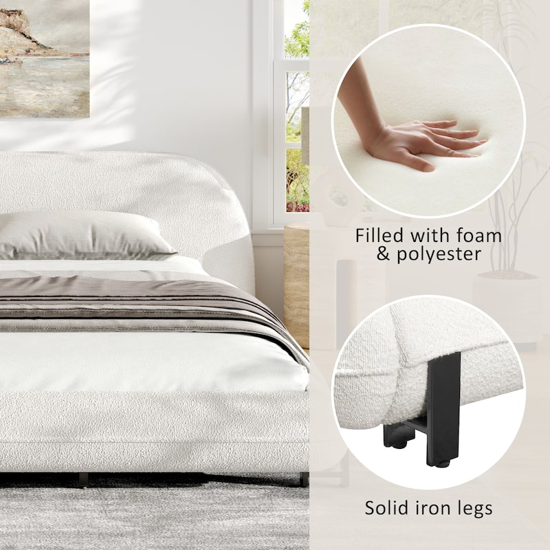 King/Queen Size Upholstered Bed Frame - Premium Boucle Fabric with Sturdy Steel Legs