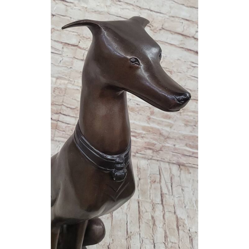 Art Deco Life Size Sitting Greyhound Imitative Dog Bronze Sculpture Marble Base Statue