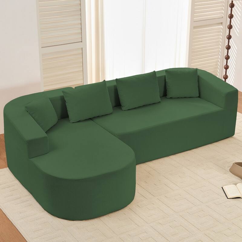 Mixoy 98 inch Chenille L Shape Sectional Sofa with Curved Chaise,Modern Cloud 3 Seater Sofa Couch - 98.4" x 59.1" x 34.7" - Green