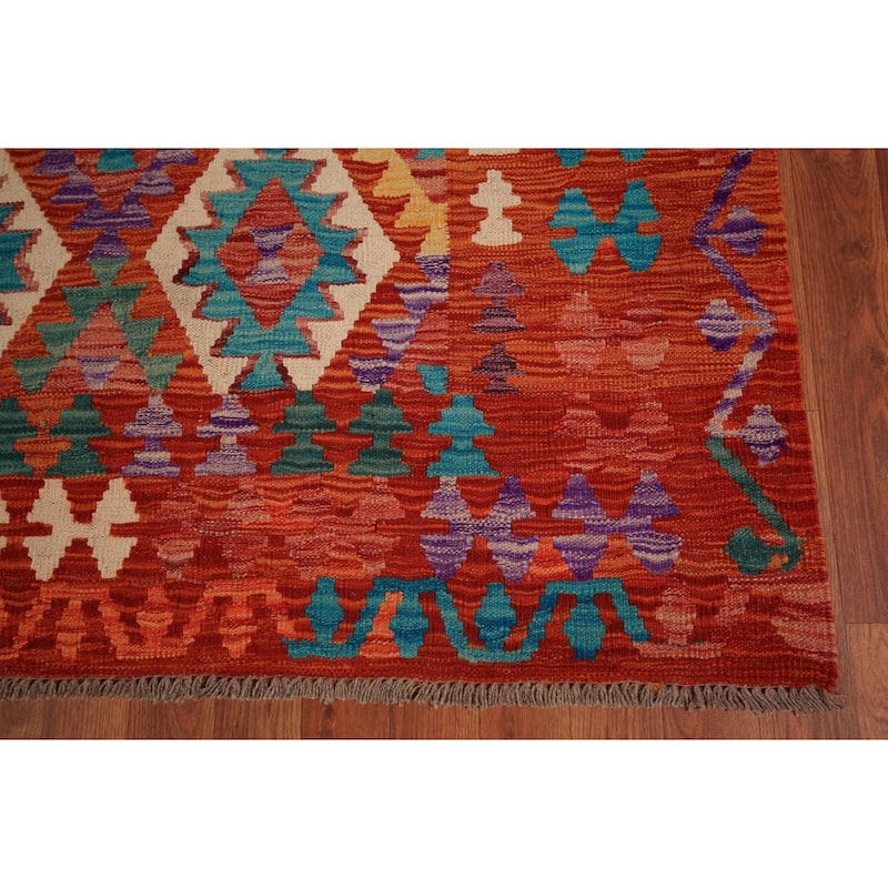 Geometric Kilim Oriental Area Rug Flatweave Reversible Wool Carpet - 8'4" x 9'10"