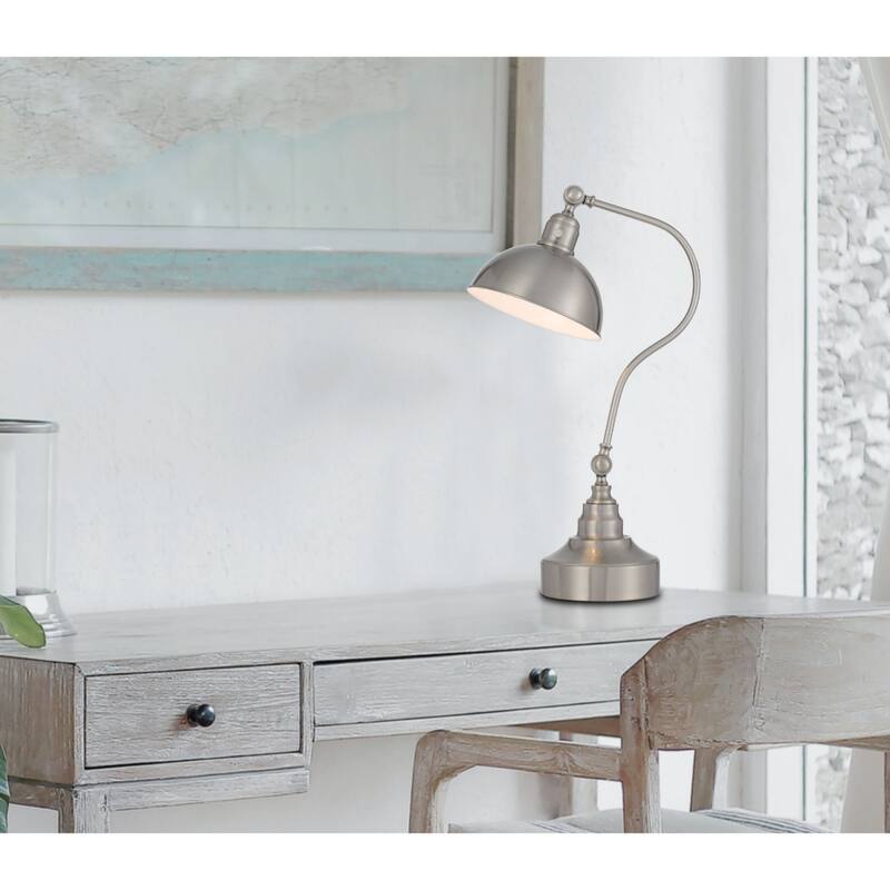 25" Modern Metal Desk Lamp with Dome Shade and Adjustable Height Rotary Switch for Office or Study - 25”H x 9”W x 18”D
