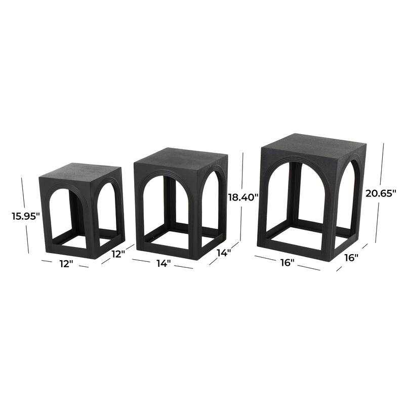 Black Metal Nested Side End Accent Table with Arched Cutouts (Set of 3)