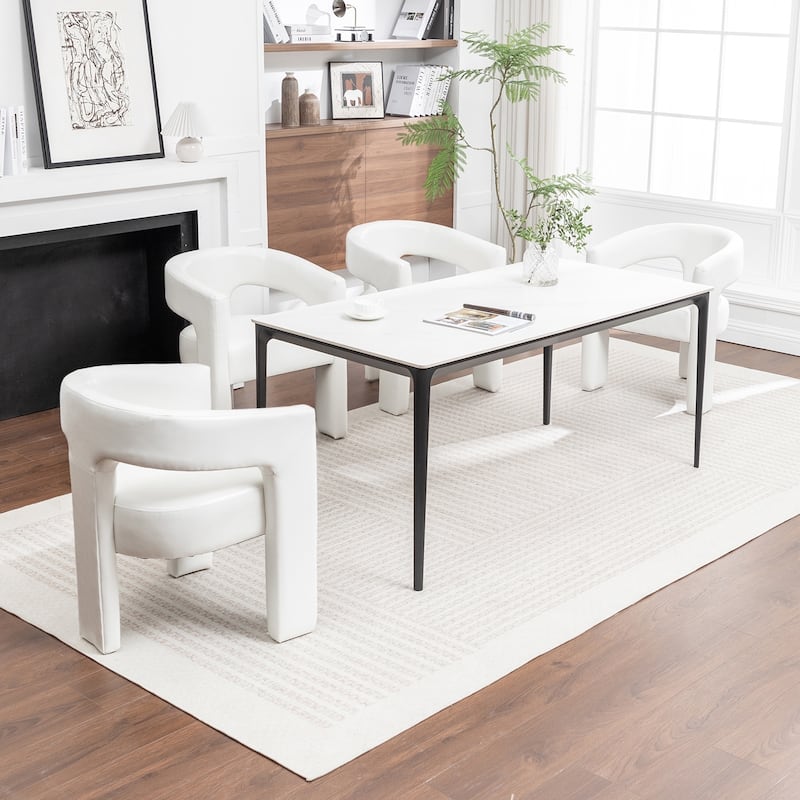 SEYNAR Modern Glam PU Leather Upholstered Dining Chair, Open-Back Accent Chair Set of 4