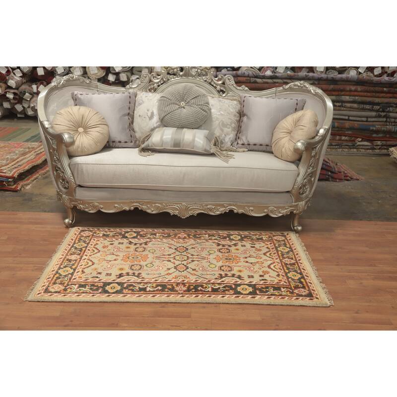 Hand-knotted Transitional Wool Carpet Beige Oushak Rug Floral Oriental Area Rug - 5' 2'' X 3' 0''