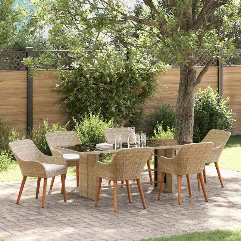 vidaXL Garden Dining 7/9 pcs poly rattan - 74.8 x 31.5 x 29.1 - Beige - 9pcs