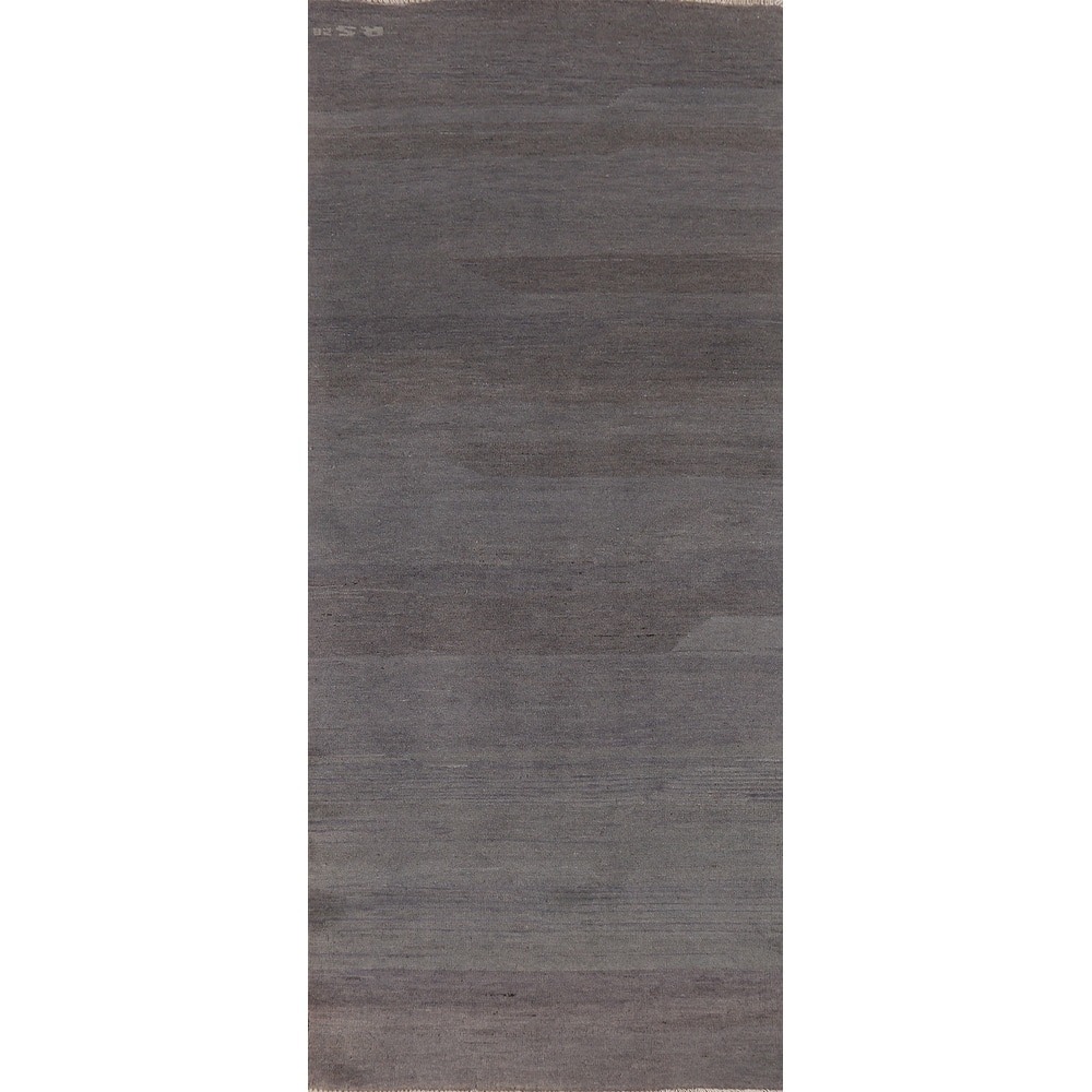 Blue & Grey Gabbeh Oriental Runner Rug Handmade Wool Carpet - 2'8"x 8'0"