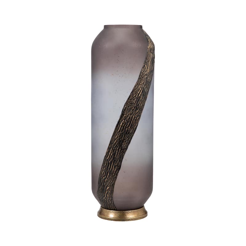 Sagebrook Home Glass Blush Cylinder Textured Metallic Detail Vase - 7" x 7" x 20"