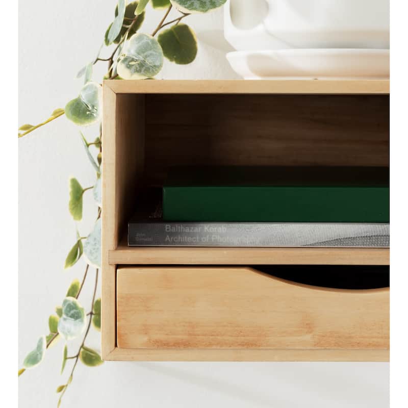 Kate and Laurel Hutton Floating Wall Shelf with Drawer - 12.5x10x7