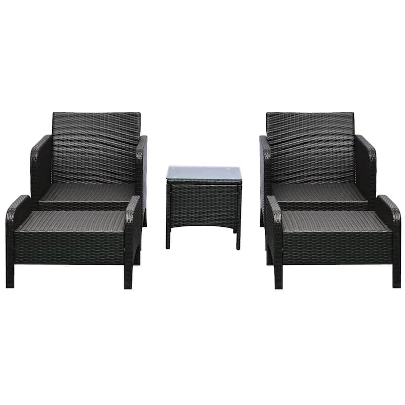 5PC Deep Seat Rattan Patio Set, 2 Chair Ottomans Table, Cream