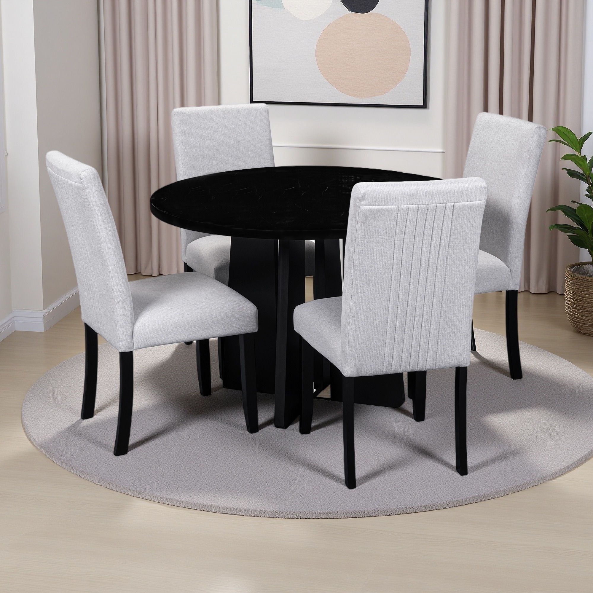5-Piece Round Dining Set, 43" Table with 4 Upholstered Chairs