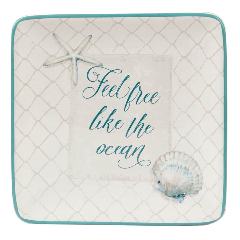 Certified International Ocean View Set of 4 Canape Plates - 6" x 6" x 0.5"