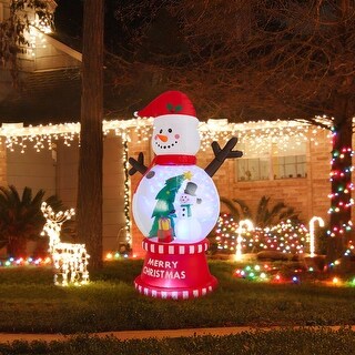 Glitzhome 8FT Lighted inflatable Snowman Globe Scene Decor