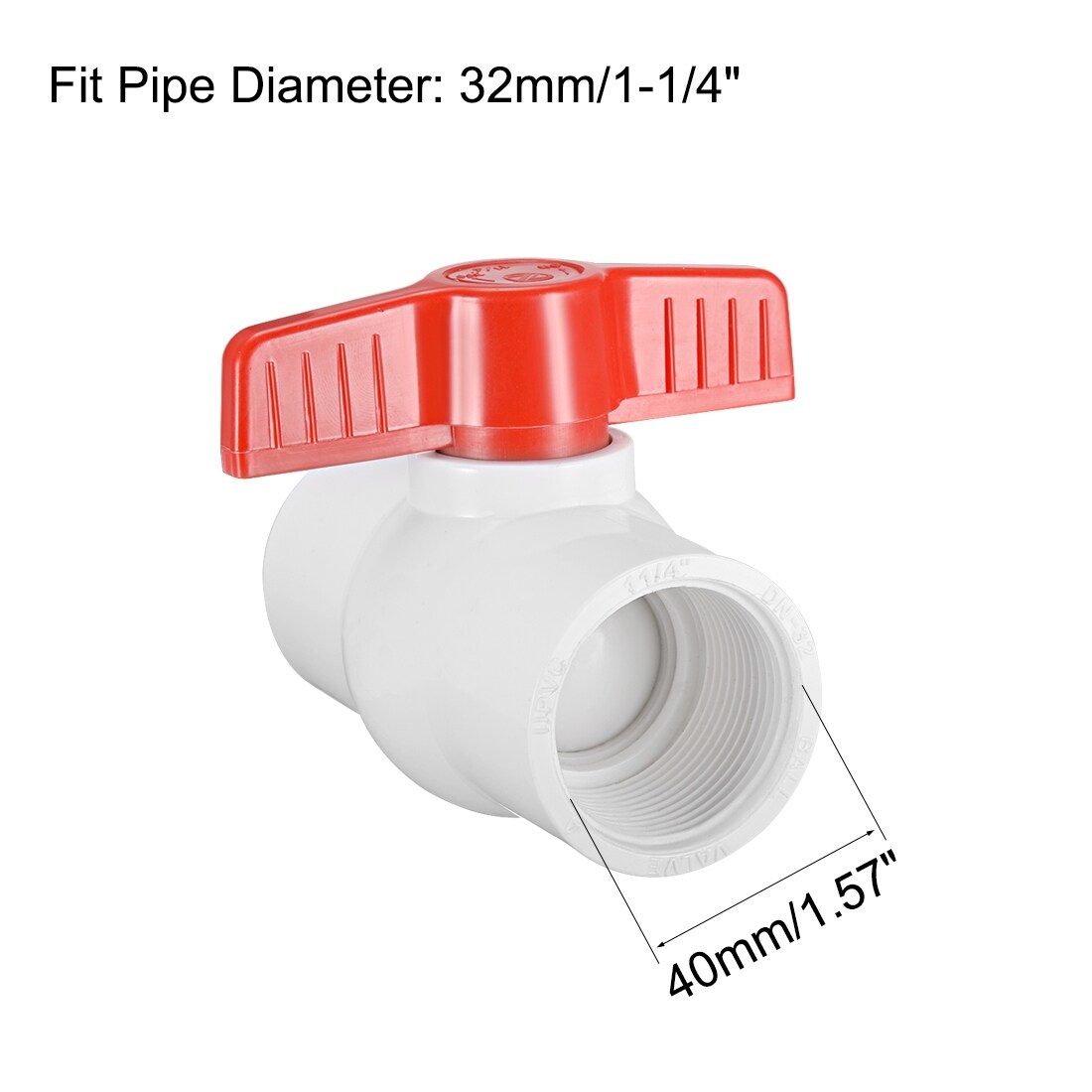 PVC Ball Valve Water Pipe Threaded Ends 1-1//4/" Inner Hole Diameter Red Gray