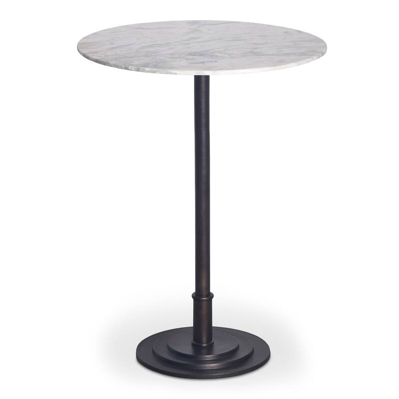 NADAAL STUDIOS Myric Bar Table, White Marble Top on Layered Cast Aluminum Base, White Marble