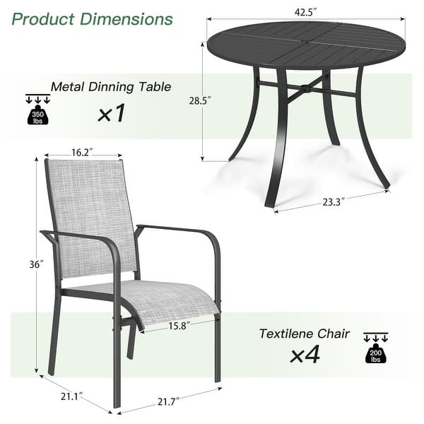 dimension image slide 5 of 33, Patio Dining Set, Outdoor Dining Table and Chairs Set with Textilene Chairs, Adjustable Umbrella Hole for Garden, Backyard
