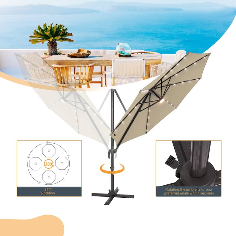 10 Ft LED Offset Cantilever Hanging Patio Umbrella by LIVOOSUN