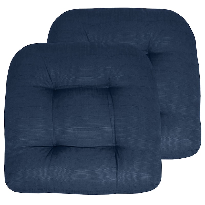 Sweet Home Collection Patio Cushions Outdoor Chair Pads Thick Fiber Fill Tufted 19" x 19" - Set of 2 - Navy