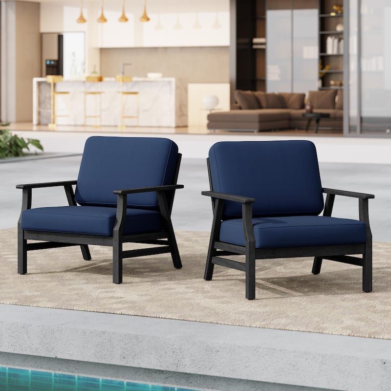 Jamie 2 Set 31" W Outdoor Acacia Wood Club Chairs with Cushions