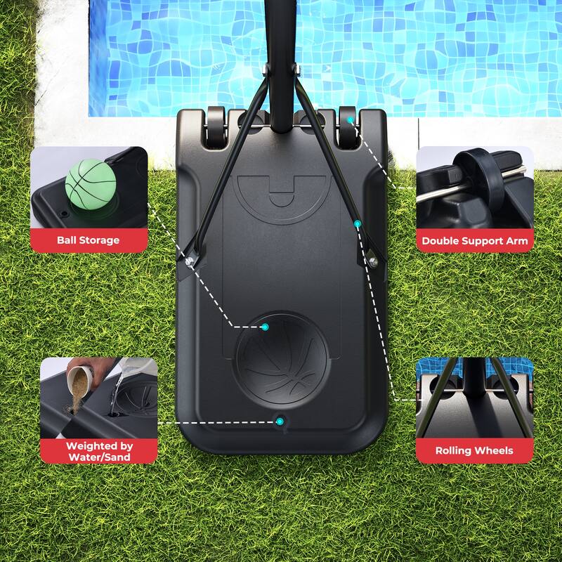 Adjustable Poolside Basketball Hoop with Light 45''-59'' Includes 2 Balls and Pump