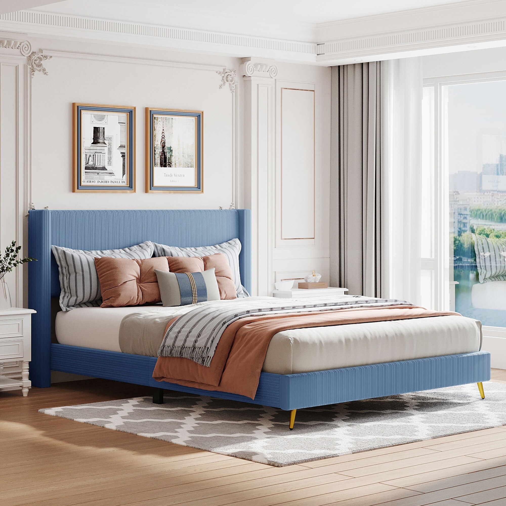 Blue sales queen bed
