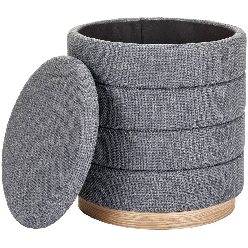 Modern Cylinder Ottoman with Hidden Storage Linen Upholstery Seat