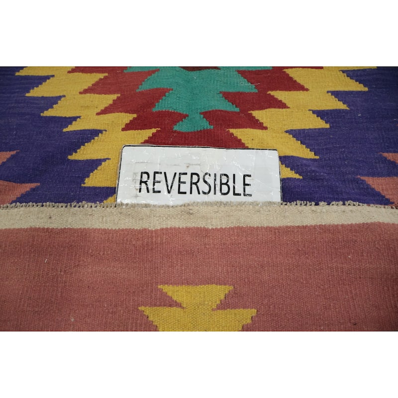 Hand Woven Oriental 100% Wool Carpet Southwestern Tribal Pink Kilim Area Rug - 9' 6'' X 8' 3''