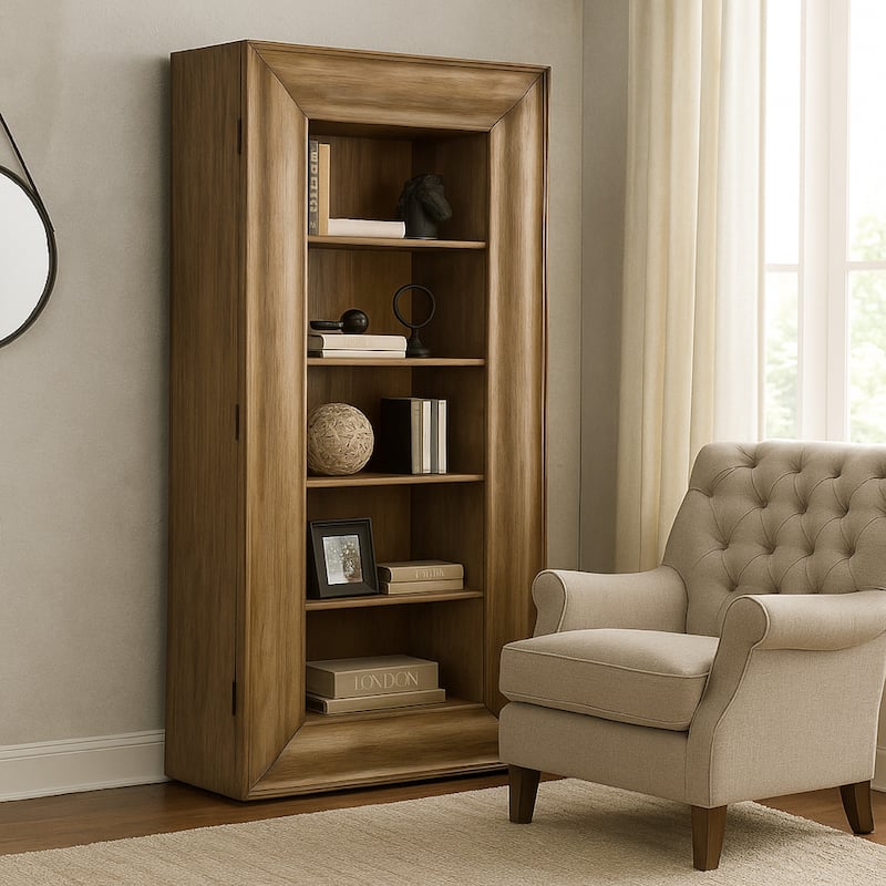 Selo Tall Curio Cabinet, 6 Shelves, 79 Inch Farmhouse Antique Brown