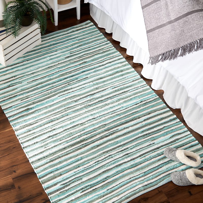 Stonewash Blue Slim Stripe Cotton Chindi Rug 2Ft 3Inx6Ft