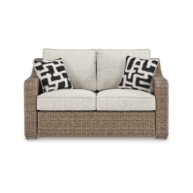 Signature Design by Ashley Beachcroft Beige Outdoor Loveseat with Cushion - 58.75" W x 37.75" D x 34.63" H