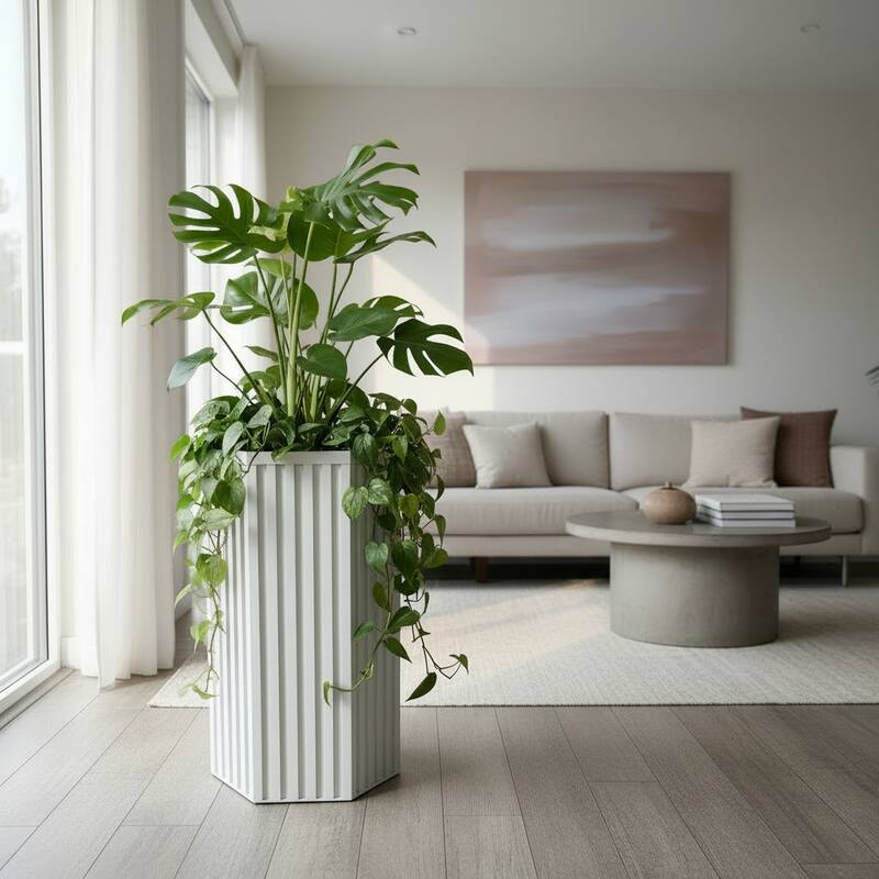 Hexagon Column Planter LG, White