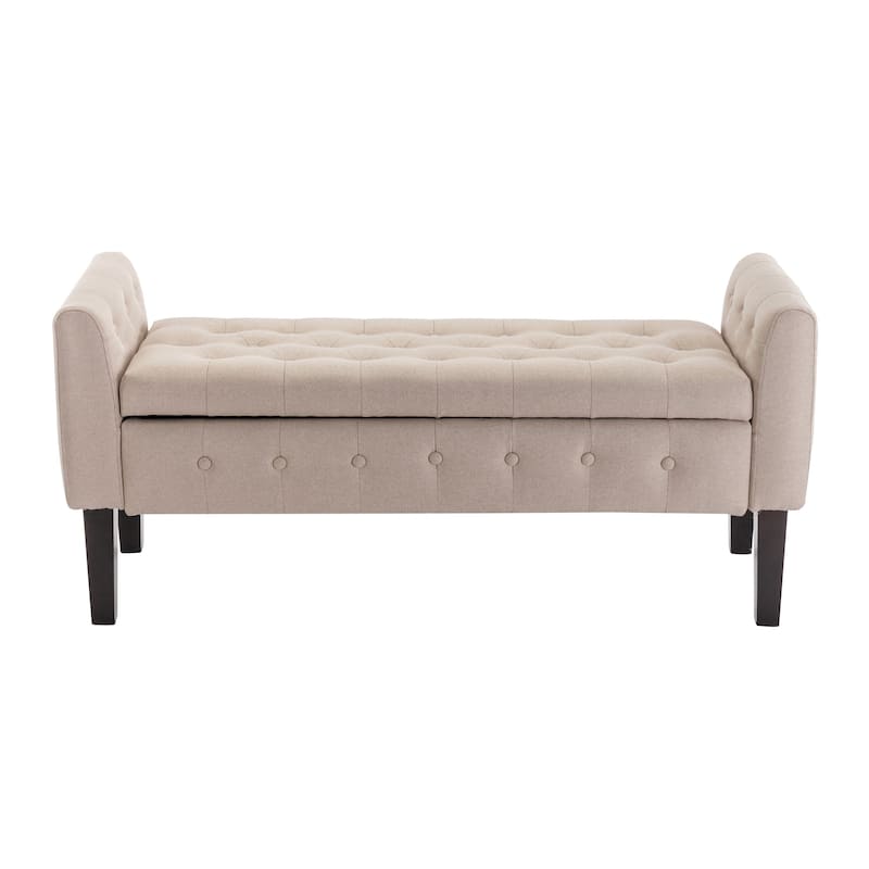 Porthos Home Inari Fabric Flip Top Storage Ottoman Bench with Rubberwood Legs