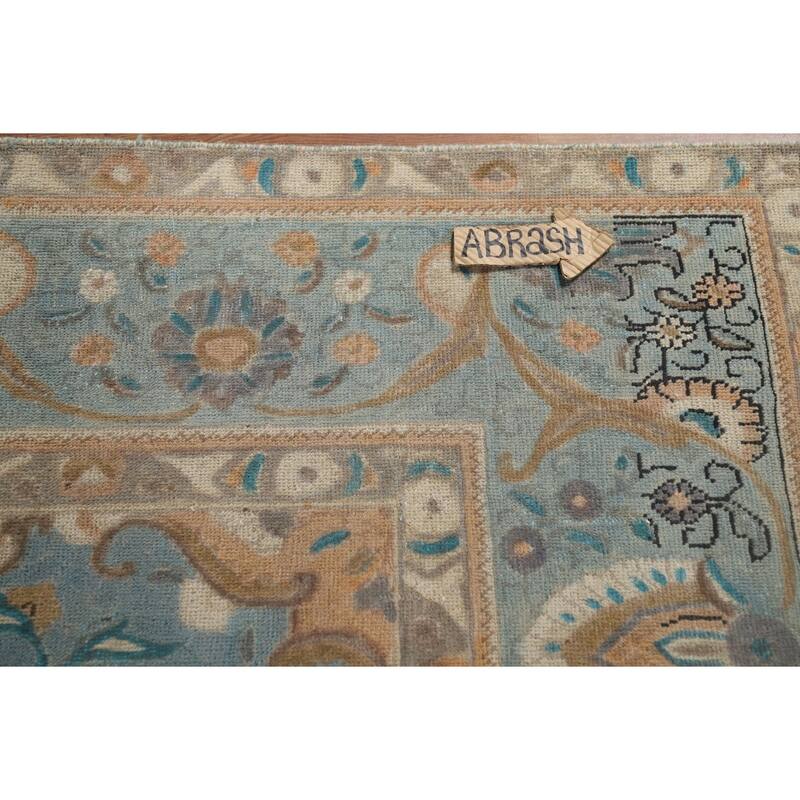 Tabriz Vintage Persian Area Rug Handmade Floral Blue Wool Carpet - 9'10" x 12'11"