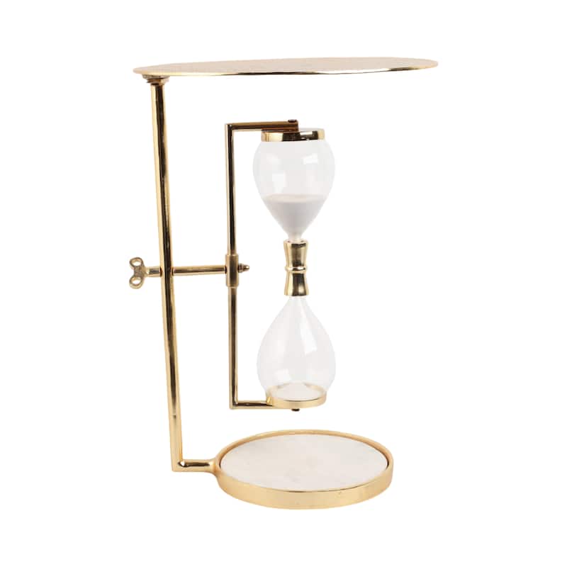 Metal Glass Accent Side Table Hourglass Base Round Design Home Decor - 16" x 16" x 23"