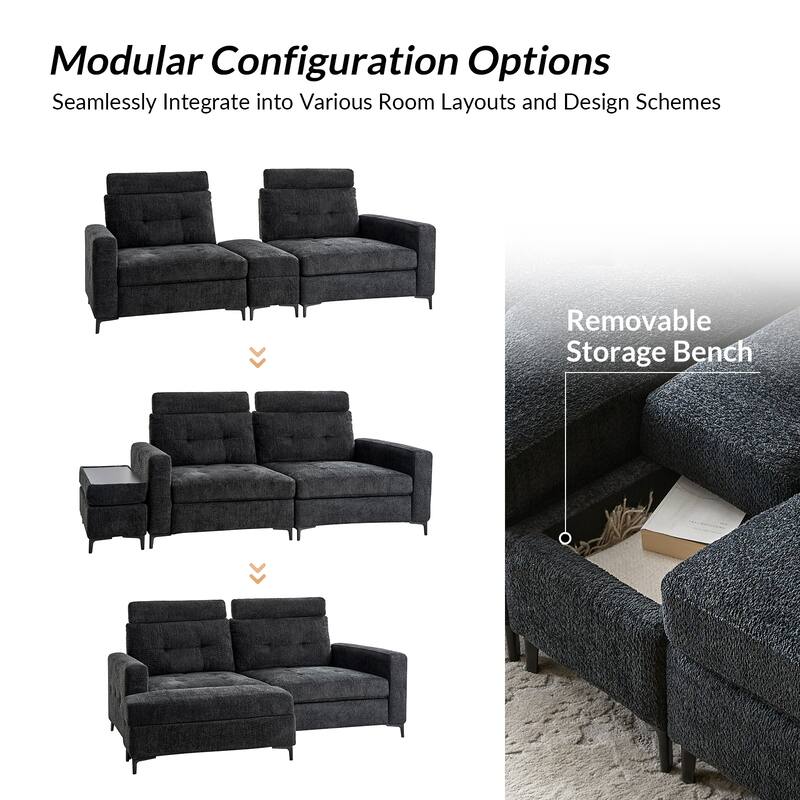 Friedrich Modern Storage Button-tufted Sectional Sofa with Adjustable Seating Depth and Metal Legs by HULALA HOME