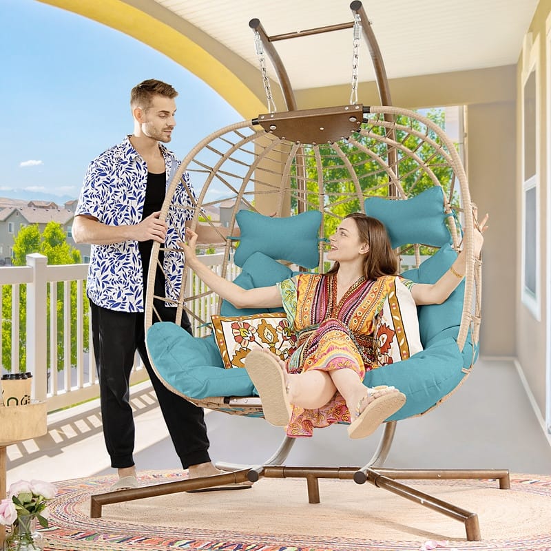 FINCATI Outdoor Oversized Double Egg Chair Swing, 700 lbs Double Egg Chair Outdoor, 2 Person Egg Chair Swing, Hanging Egg Chair