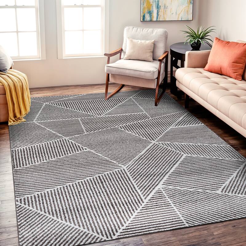 Contemporary Geometric Stripe Area Rug - 7' 10" x 10' - Brown