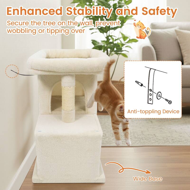 Gymax 25.5'' Cat Tree w/2 Large Condo Padded Top Perch Sisal