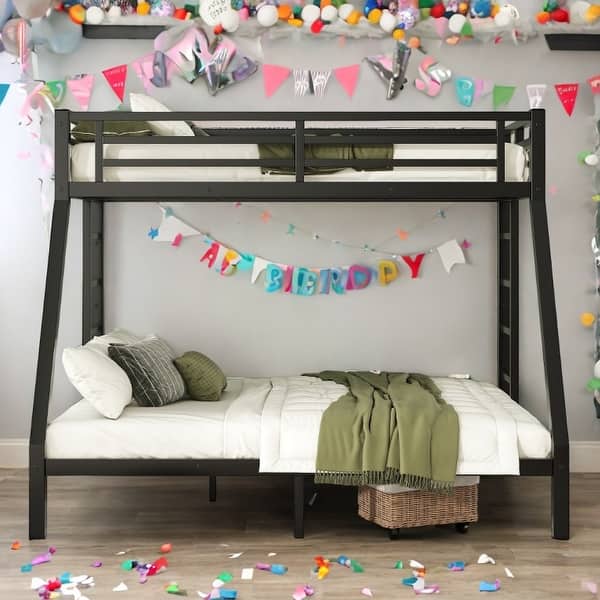 slide 2 of 13, Twin XL over Queen Metal Bunk Bed for Teens and Adults,Space-Saving/Noise Reduced/No Box Spring Needed Black