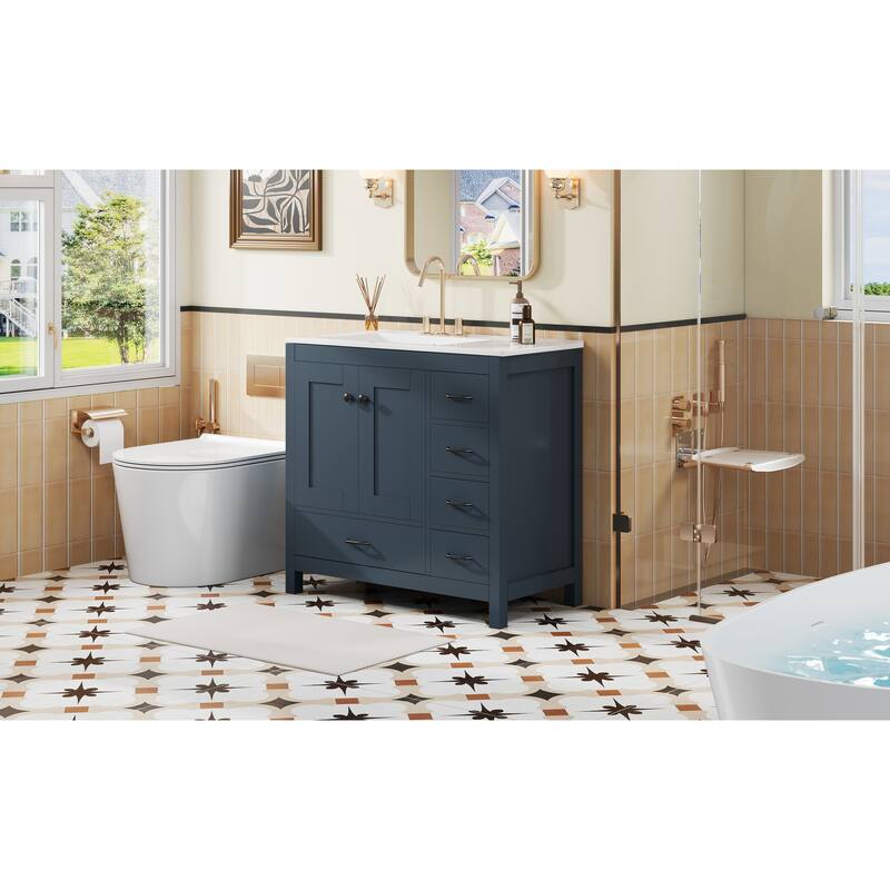 Roomfitters 36" Bathroom Vanity with Ceramic Sink Combo, Abundant Storage Cabinet with 2 Soft Close Doors and 5 Drawers