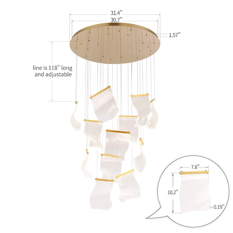 Rinkle Led Acrylic Leaf Multi Pendant Lamp Stairway Chandelier 12 Lights