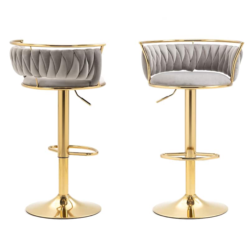 Set of 2 Velvet Adjustable Swivel Bar Stools