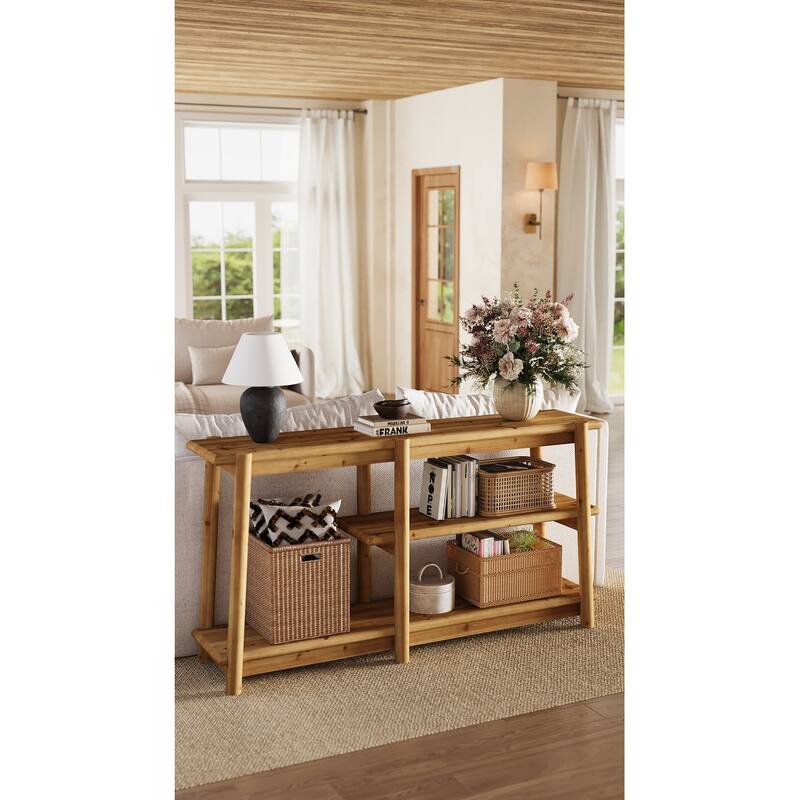 Narrow Solid Wood Console Table, 62.99-Inch Long Farmhouse Solid Wood Console Table